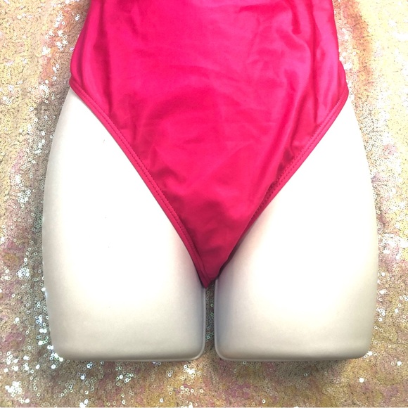 Barbie one piece pink white logo swimsuit bodysuit new large - Picture 2 of 3